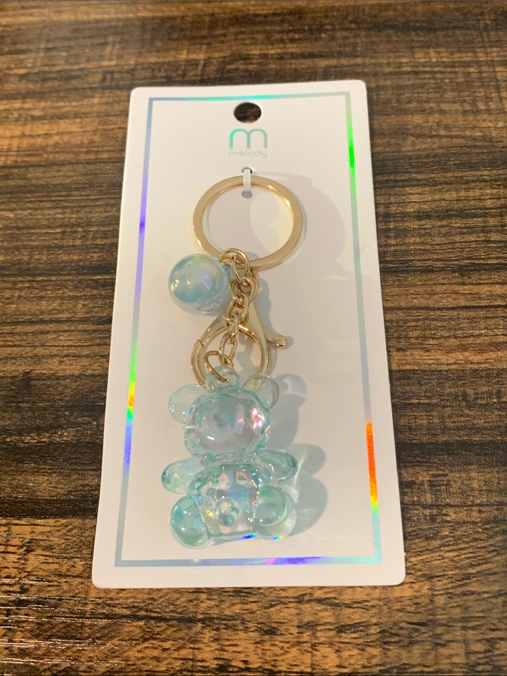 Melody Iridescent Aqua Bear Keychain